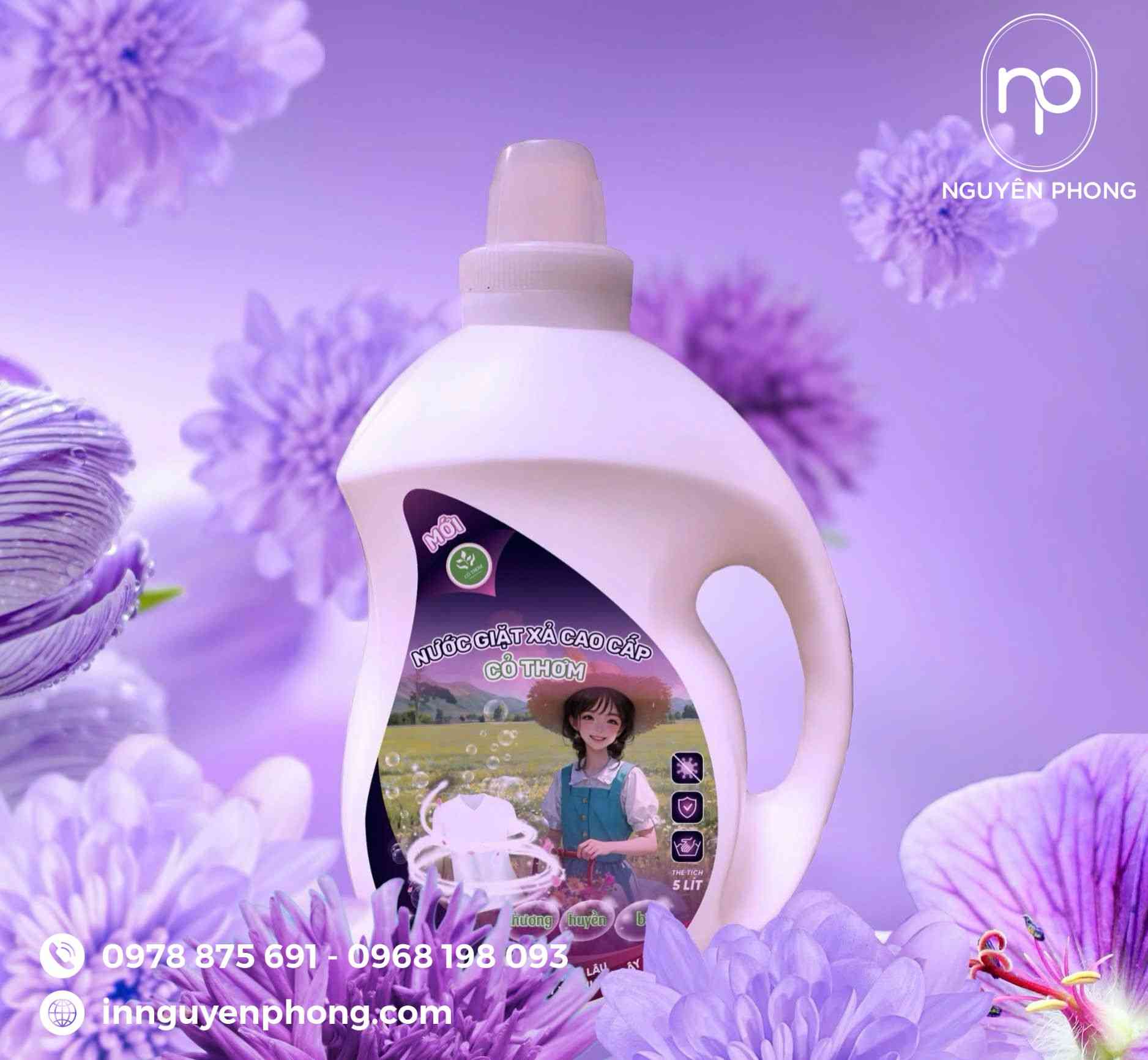 tem nhãn trên chai nước giặt